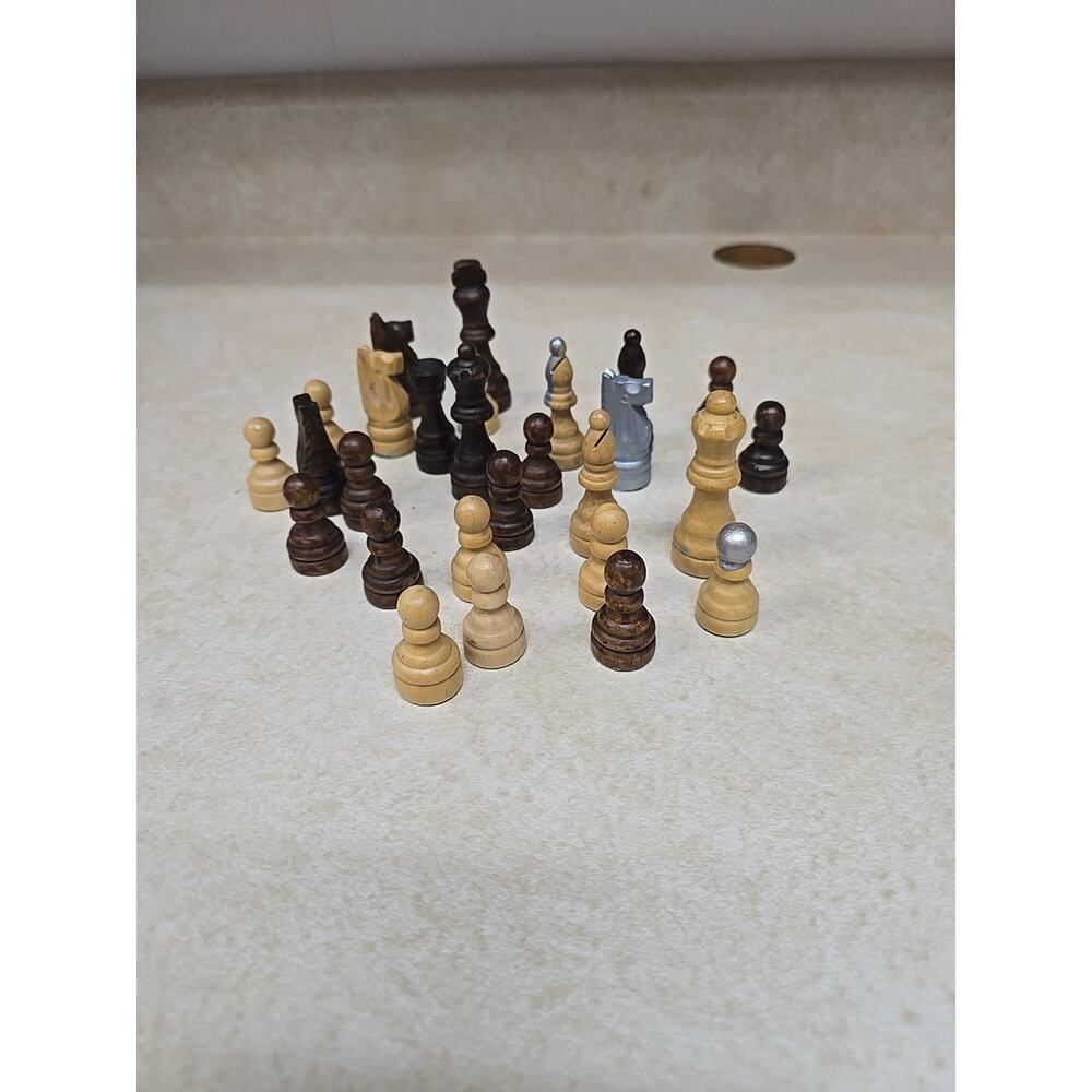 Vintage Wooden Chess Pieces Set Staunton Style Green Felt Replacement